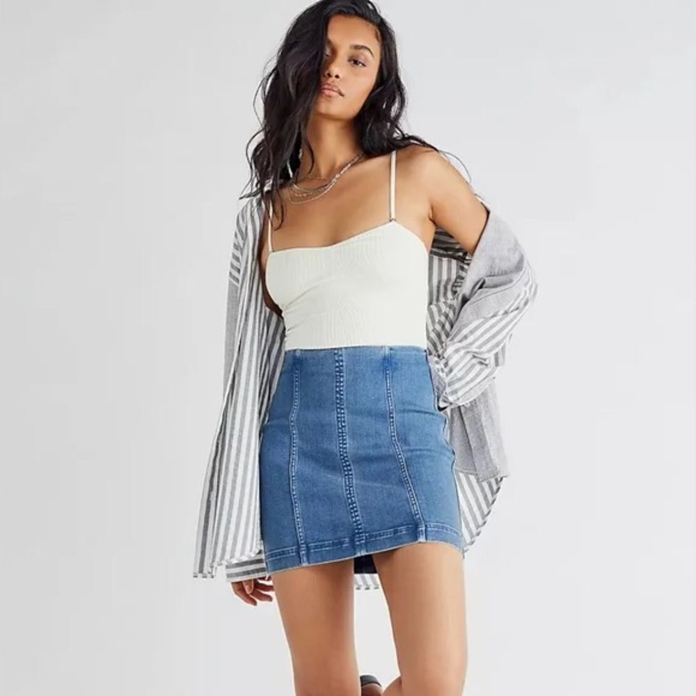 Free People Blue Modern Femme Stretchy Denim Casual Mini Skirt